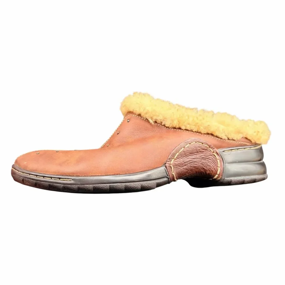 Sofft Brown Leather Shearling Clogs Mules Size 9M Cozy Comfort